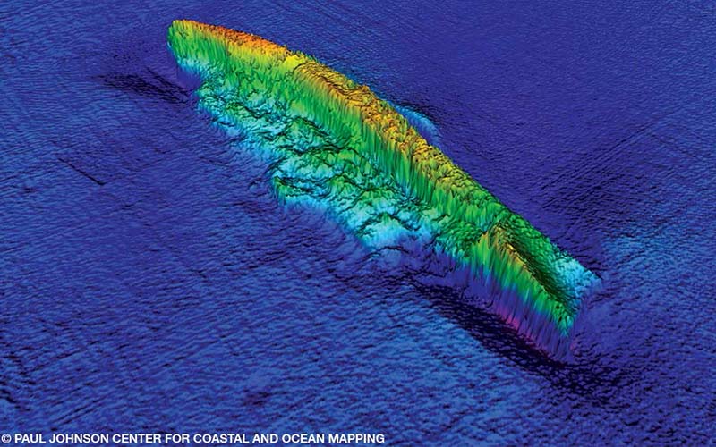 Colorful sonar image of the sunken ship