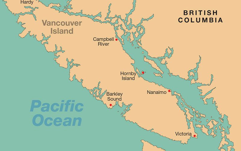 A map of British Columbia and the best sites along the Pacific Ocean