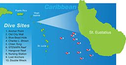 A map of St. Eustatius showing great dive locations
