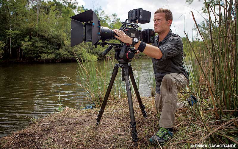 Andy Casagrande films alligators in the Everglades.