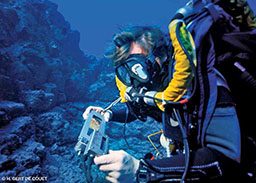 Richard Pyle wears a rebreather