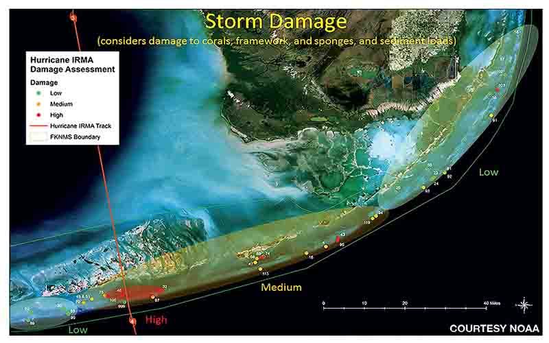 A map shows the damage — from low to high — from Hurricane Irma.