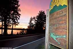 A sign welcomes divers to the Sunshine Coast, one of the top diving destinations in British Columbia.