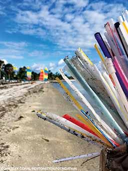 A handful of plastic debris and straws