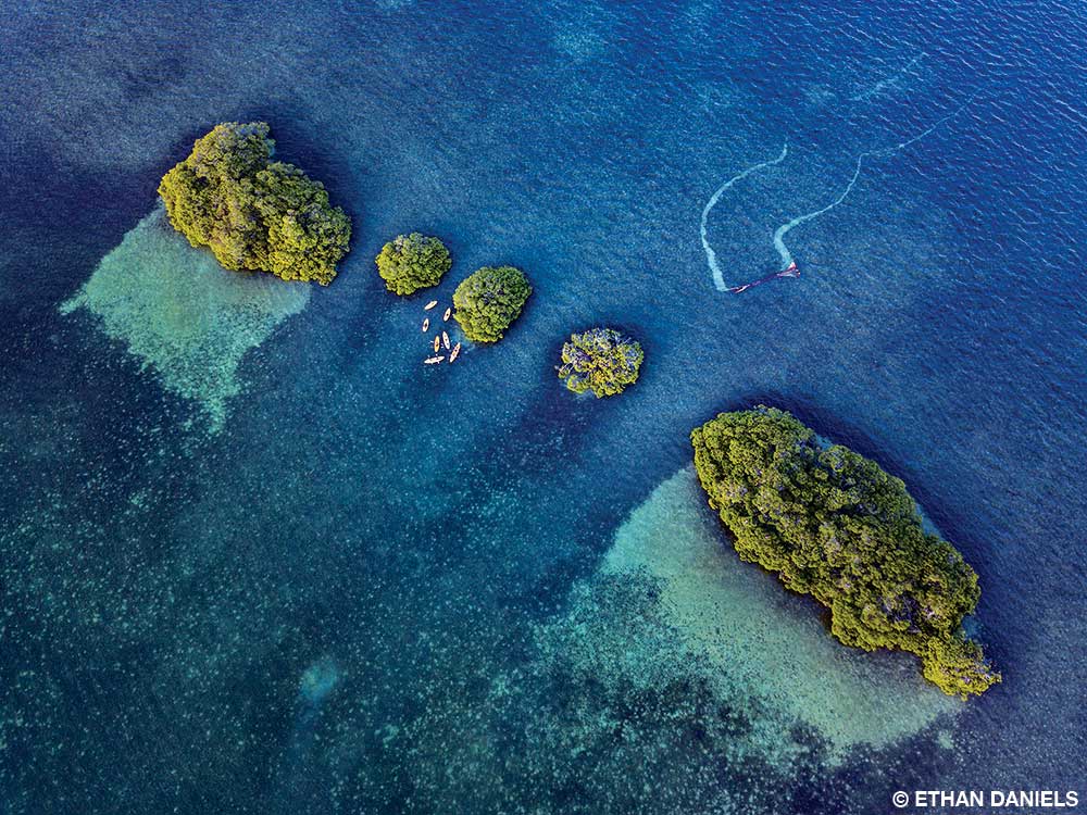 Aerial view of a blue lagoon