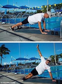 A personal trainer demonstrates a T plank