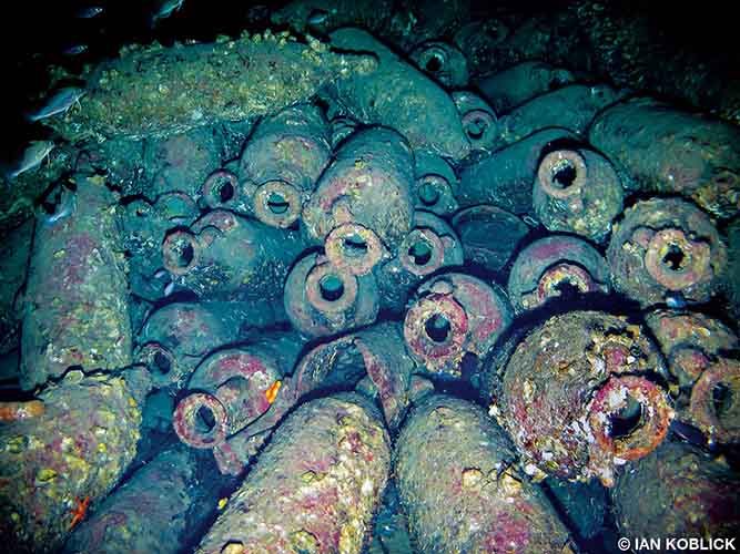 Dozens of amphorae were found on this Roman shipwreck, dated to 200 CE.