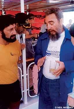 DAN member Ian Koblick speaks with Fidel Castro after a day of diving.