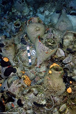A collection of very old artifacts from an ancient shipwreck