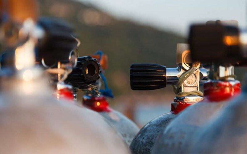 A close-up image of the valves on gas tanks