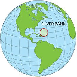 An illustrated map of the globe and shows Silver Bank