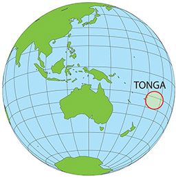 Illustrated map of the globe that shows Tonga