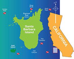 Illustrated map of Santa Barbara Island (in green)