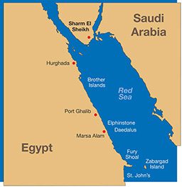Illustrated map of Saudi Arabia and Red Sea