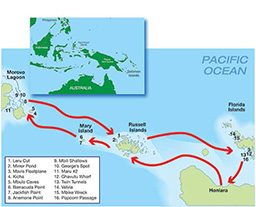 An illustrated pop-out map of the Pacific Ocean showing the Solomon Islands
