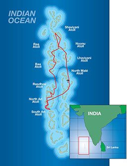 A map of the Indian Ocean shows prime diving in the Maldives