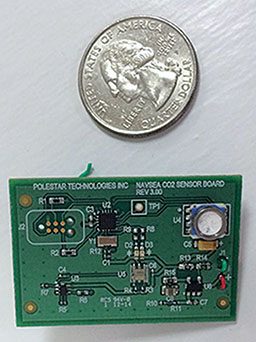 Polestar Technology’s sensor circuit board next to quarter to show size