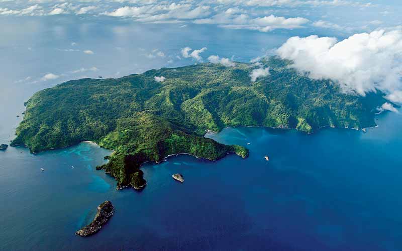 Aerial view of lush Cocos Island