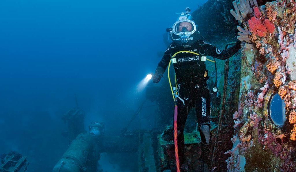 Diver emerges from an underwater base