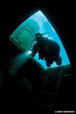 Diver explores a shipwreck