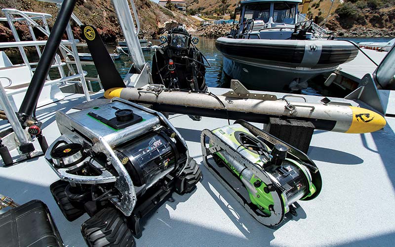 Fancy dive vehicles and equipment on boat