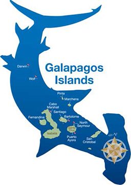 Hammerhead-shaped map of Galapagos Islands