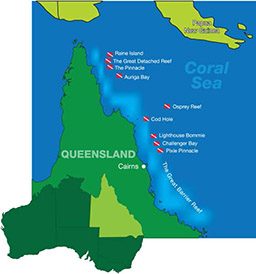 Illustrated map of Queensland and Coral Sea
