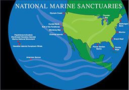 Map of US labelling national marine sanctuaries
