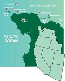 Map of the Pacific Ocean and Washington's Olympic Peninsula