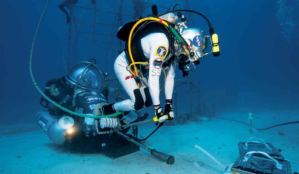 NASA diver performs an underwater training mission