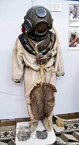 Very old dive suit on display