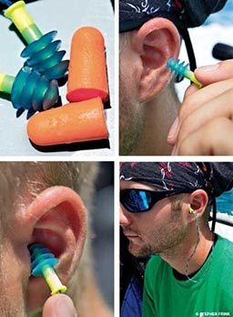 Four images of the use of vented ear plugs