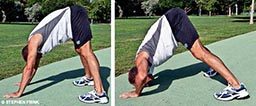 Man in down-dog position and does a push-up