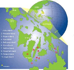Map of Philippines with dive sites