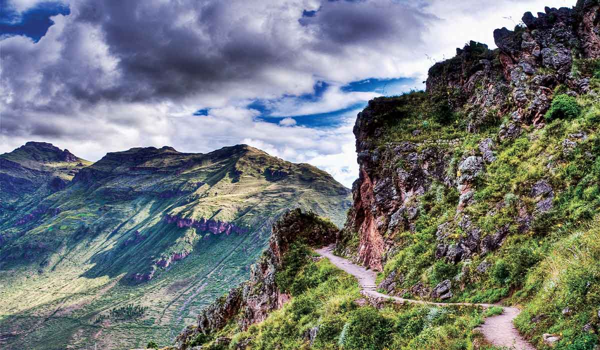 Winding hiking trail in the Andes