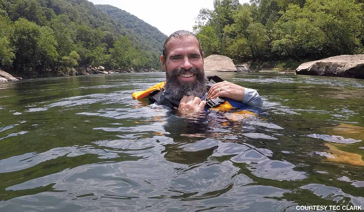 Clark floats down the New River in West Virginia.