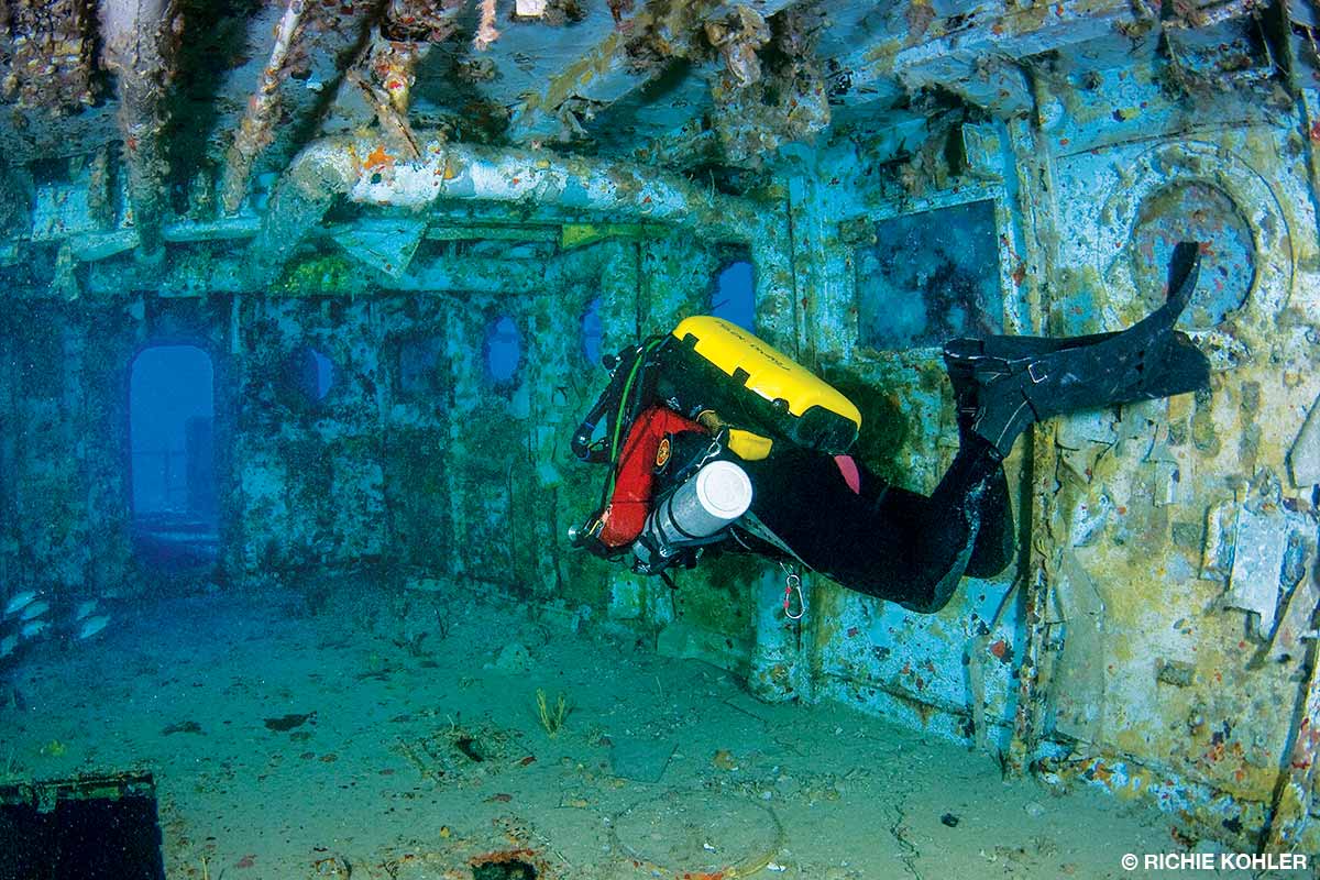 Swimming through a wreck with good trim, buoyancy and finning technique is essential.
