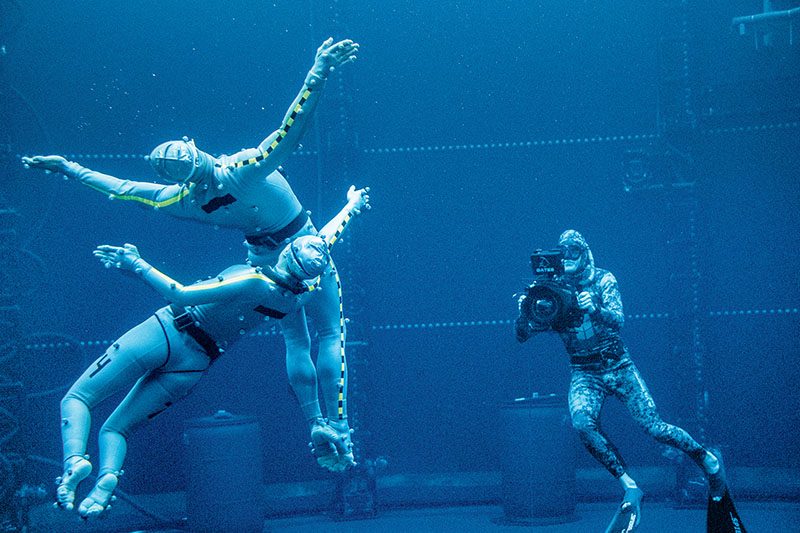 Underwater cinematographer Pete Zuccarini films tulkun performance-capture artists Benoit Beafils and Emilie Siemer