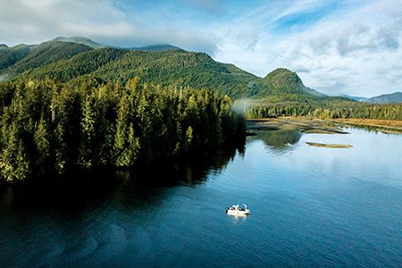 A research boat works in Clayoquot Sound, the traditional territory of the Ahousaht First Nation.