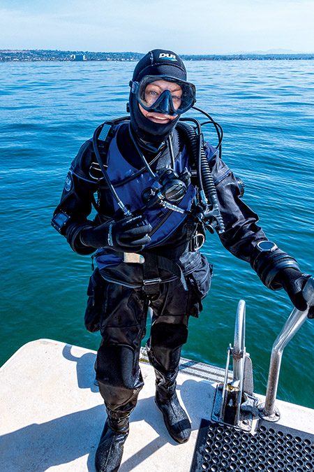 The author on board a California dive boat after enjoying a dive.