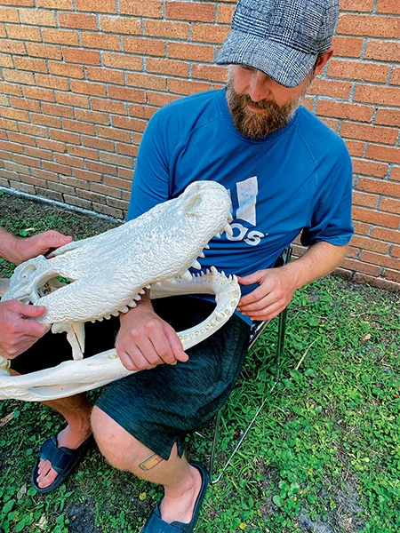 Held a skull from a 13-foot (4-m) alligator over his arm