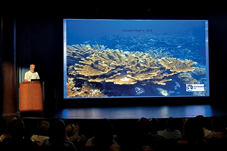 Lectures in Ocean Reef&rsquo;s auditorium about the history of coral reefs in the Florida Keys.