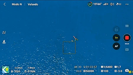 This drone image, taken at a height of 164 feet (50 meters), shows two divers next to a 6-foot (1.8-meter) surface marker buoy.