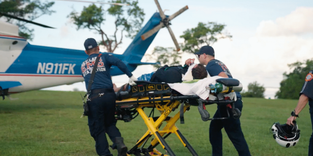 Diver being loaded onto air ambulance