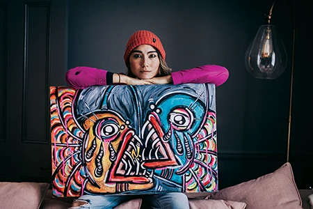 Jade with her artwork