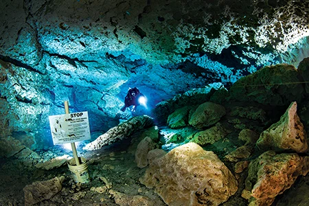 The water can appear air clear inside caverns