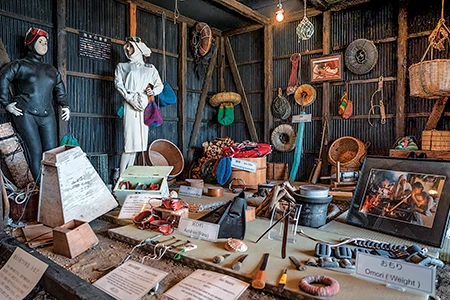  Ama Hut Satoumian displays historic ama gear. 