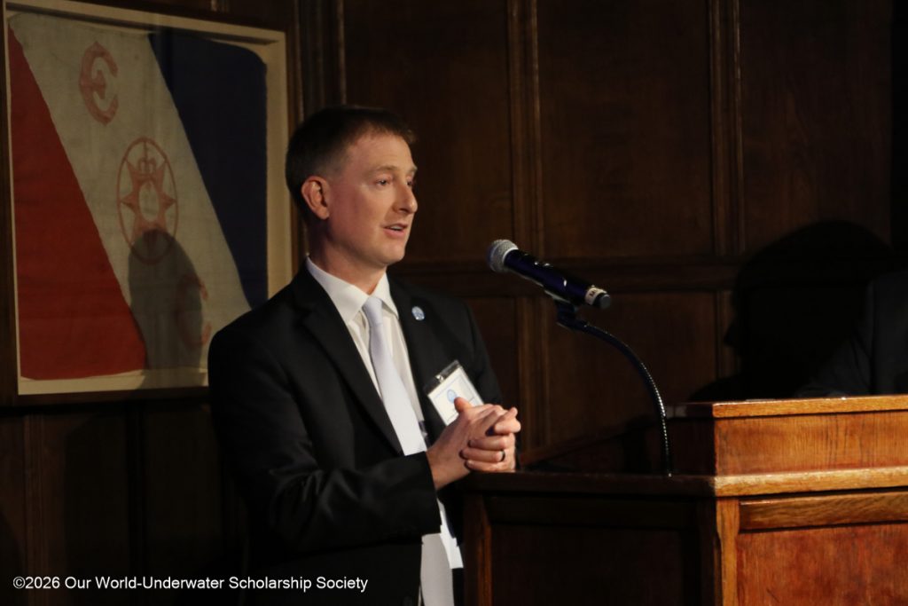 Brian Harper, vice president of marketing and communications at DAN, speaks during OWUSS Awards Weekend.